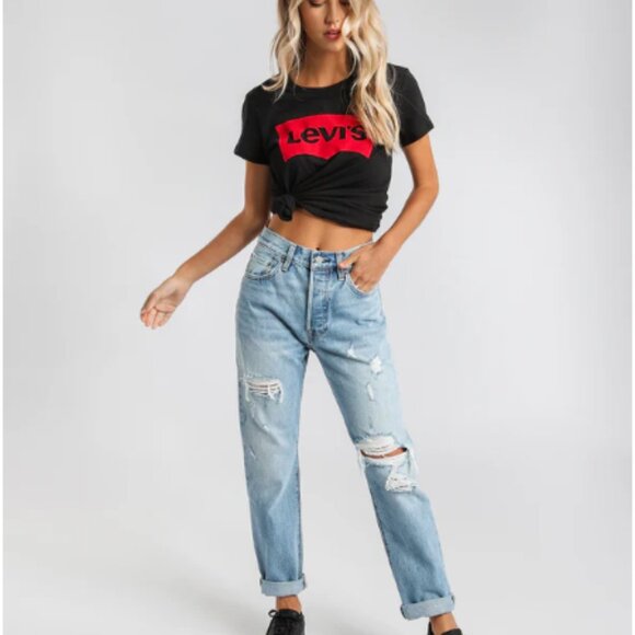 Levi's 501 Original Cropped Ankle Jeans Distressed Light Wash Button Front 25 - Picture 1 of 13